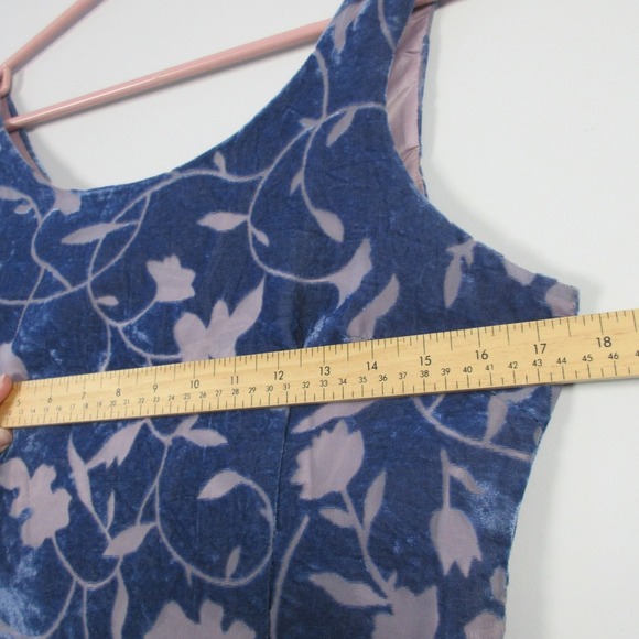 Tailor B. Moss Maxi Dress M Blue Floral Rayon VTG Slit Burnout Velour y2k 256 - Picture 13 of 16